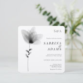 Chic Black White Floral Monogrammed Weddenschap Kaart (Staand voorkant)