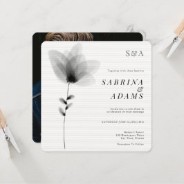 Chic Black White Floral Monogrammed Weddenschap Kaart