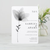 Chic Black White Floral Monogrammed Weddenschap Kaart (Staand voorkant)