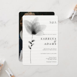 Chic Black White Floral Monogrammed Weddenschap Kaart
