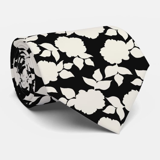 Chic Black &white floral pattern Stropdas (Opgerold)