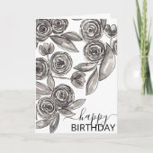 Chic Black White Floral Waterverf Happy Birthday Kaart (Voorkant)