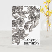 Chic Black White Floral Waterverf Happy Birthday Kaart (Gele Bloem)