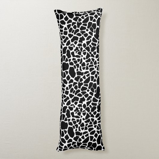 Chic Black White Giraffe Print Silver Bow en Name Lichaamskussen (Achterkant (Verticaal))