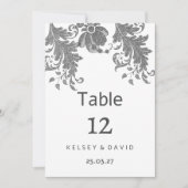 Chic black white glitter floral lace Table Numbers Kaart (Voorkant)