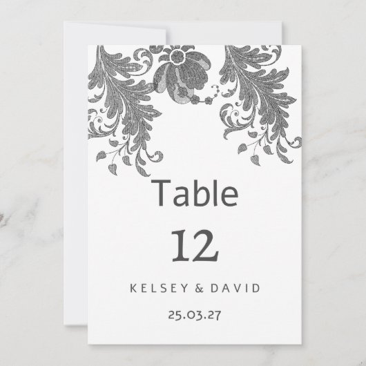Chic black white glitter floral lace Table Numbers Kaart (Voorkant)