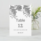 Chic black white glitter floral lace Table Numbers Kaart (Staand voorkant)