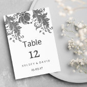 Chic black white glitter floral lace Table Numbers Kaart