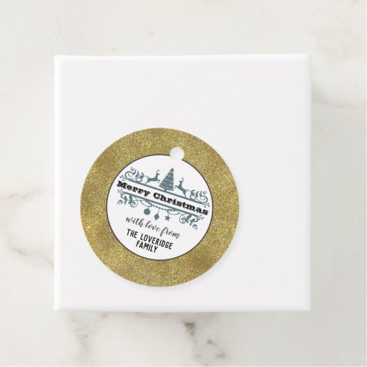 Chic Black White Grey Merry Kerstmis Glitter Bedankjes Labels (In situ)