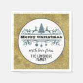 Chic Black White Grey Merry Kerstmis Glitter Servet (Voorkant)