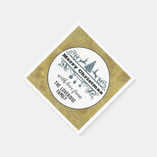 Chic Black White Grey Merry Kerstmis Glitter Servet (Hoek)