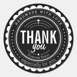Chic Black White Handgemaakt Hartelijk dank Ronde Sticker