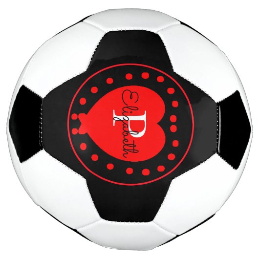 Chic Black White Initiaal Monogram Red Heart Voetbal (Gedraaid)