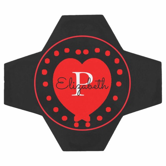 Chic Black White Initiaal Monogram Red Heart Voetbal (Enkel)