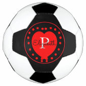 Chic Black White Initiaal Monogram Red Heart Voetbal (Voorkant)