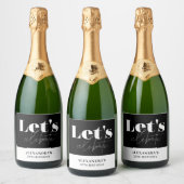 Chic Black White Laten we de verjaardag vieren Sparkling Wijnetiket (Flessen)
