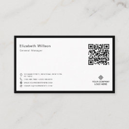 Chic Black & White Lijst Business Logo QR Code Visitekaartje