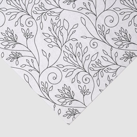 Chic Black White Line Art Vines Floral Pattern Tissuepapier (Detail)