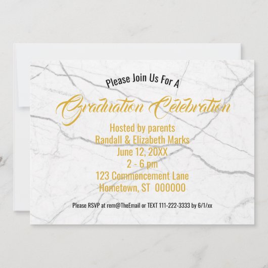 Chic Black White Marble Gold Photo Afstuderen Kaart (Achterkant)