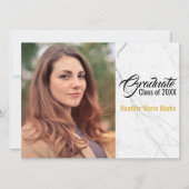 Chic Black White Marble Gold Photo Afstuderen Kaart (Voorkant)