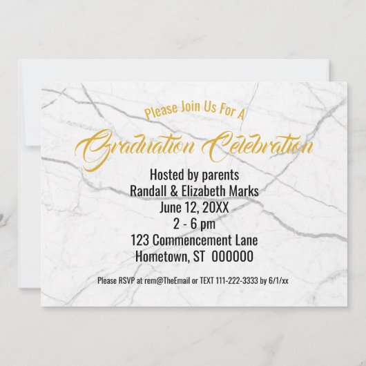 Chic Black White Marble Gold Photo Afstuderen Kaart (Achterkant)
