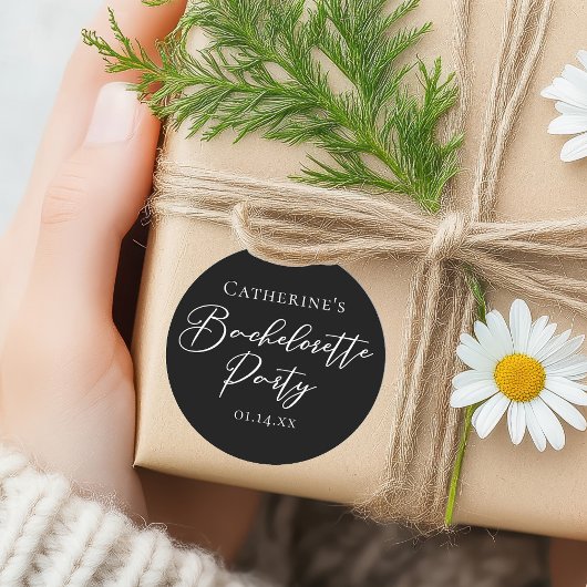 Chic Black White Minimalist Bachelorette Party Ronde Sticker