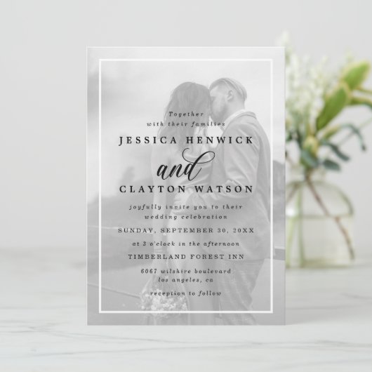Chic Black & White Minimalist Custom Photo Wedding Kaart (Staand voorkant)