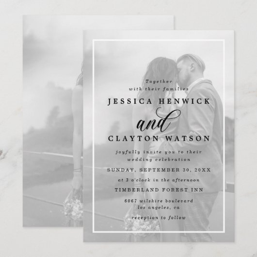 Chic Black & White Minimalist Custom Photo Wedding Kaart (Voorkant / Achterkant)