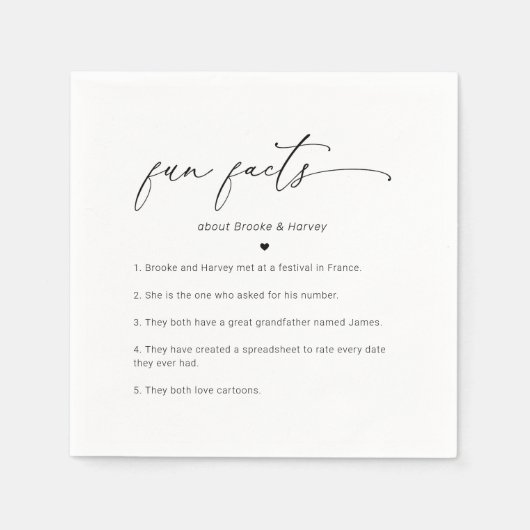 Chic Black White Minimalist Fun Facts Wedding Servet (Voorkant)
