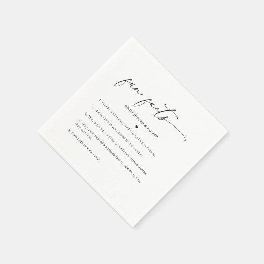 Chic Black White Minimalist Fun Facts Wedding Servet (Hoek)