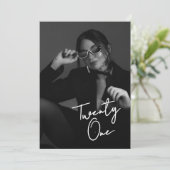 Chic Black & White Modern21st Photo Birthday Kaart (Staand voorkant)