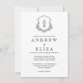 ChIc Black White Monogram Crest Wedding Invitation Kaart (Voorkant)