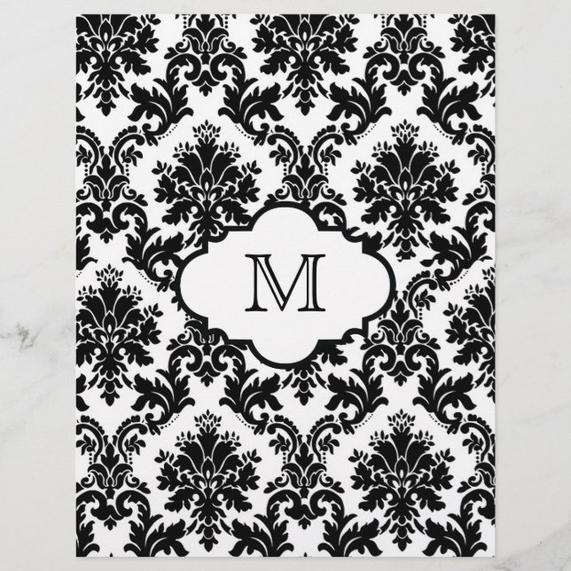 Chic Black White Monogram Damask Scrapbook Paper (Voorkant)