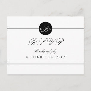 Chic Black White Monogram Response RSVP Briefkaart