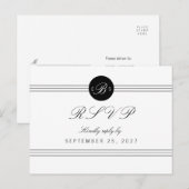 Chic Black White Monogram Response RSVP Briefkaart (Voorkant / Achterkant)
