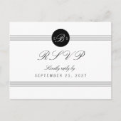 Chic Black White Monogram Response RSVP Briefkaart (Voorkant)