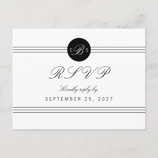 Chic Black White Monogram Response RSVP Briefkaart (Voorkant)