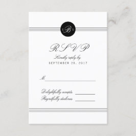 Chic Black White Monogram Response RSVP Card Kaartje