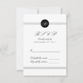 Chic Black White Monogram Response RSVP Card Kaartje