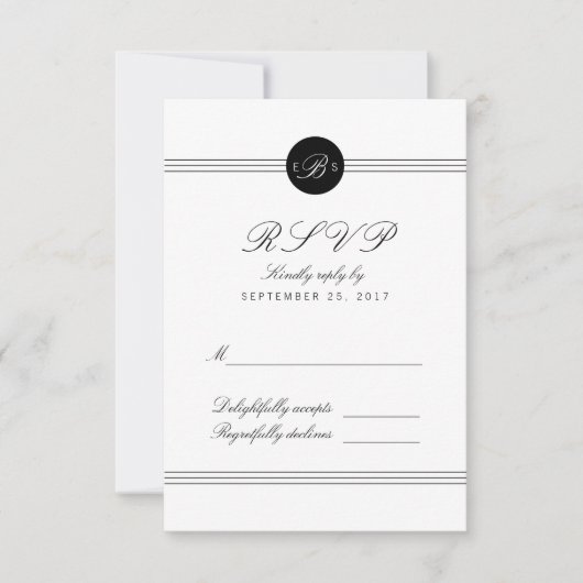Chic Black White Monogram Response RSVP Card Kaartje (Voorkant)