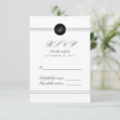 Chic Black White Monogram Response RSVP Card Kaartje (Staand voorkant)