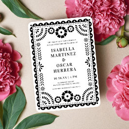 Chic Black & White Papel Picado Geïnspireerd huwel Kaart