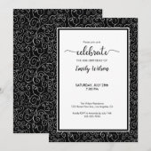 Chic Black White Pattern 40th Birthday Invitation Kaart (Voorkant / Achterkant)