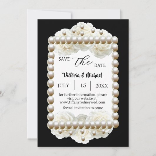 Chic Black & White Pearl Save-The-Date Kaart (Voorkant)
