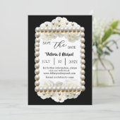 Chic Black & White Pearl Save-The-Date Kaart (Staand voorkant)