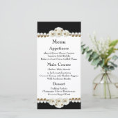 Chic Black & White Pearl Wedding Menu (Staand voorkant)