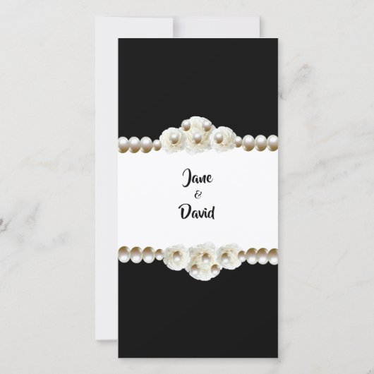 Chic Black & White Pearl Wedding Menu (Achterkant)