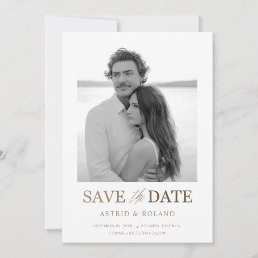 Chic Black & White Photo Gold Text Bewaar de datum Save The Date (Voorkant)