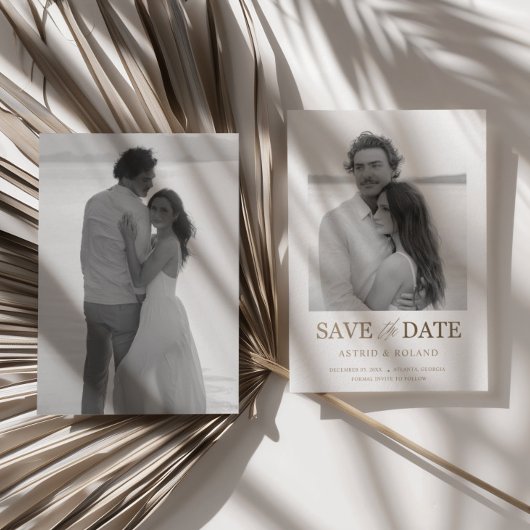 Chic Black & White Photo Gold Text Bewaar de datum Save The Date