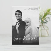 Chic Black & White Photo Typography Wedding Kaart (Staand voorkant)